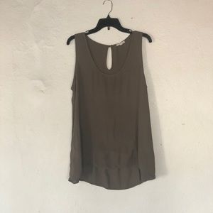 Olive Green Hi-lo Ruffled Sleeveless Blouse
